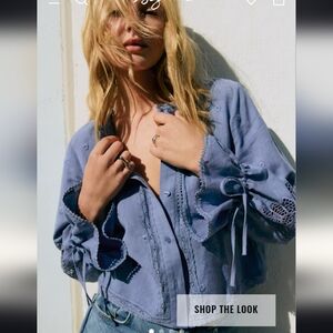 Sezane Akiraly Shirt Embroidery Blouse Blue Carnation 4 36 Brand New